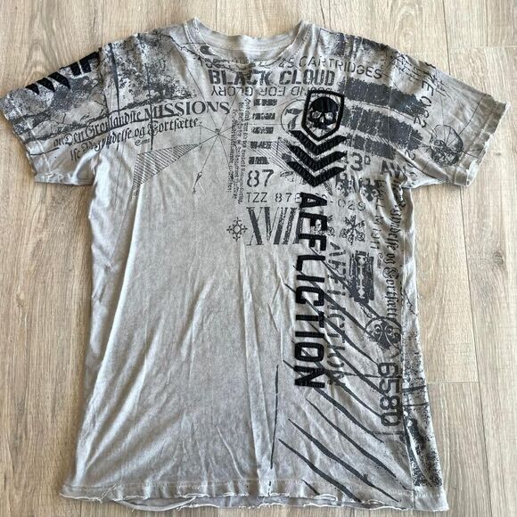 Affliction Other - Affliction Men's Medium Distressed Grey and Black Graphic T-shirt Grunge Skater